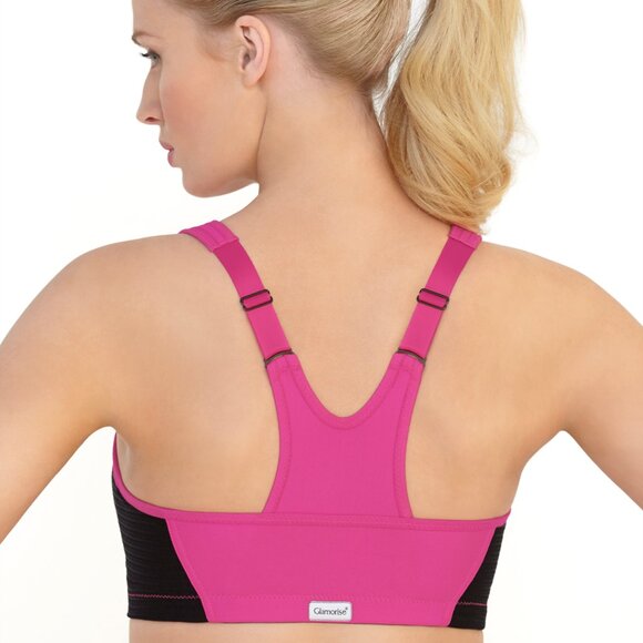 Glamorise SPORT Bra 42B (HIGH-IMPACT) Wicks! (RACERBACK) T-Back Zip-Up PINK New - Picture 15 of 16